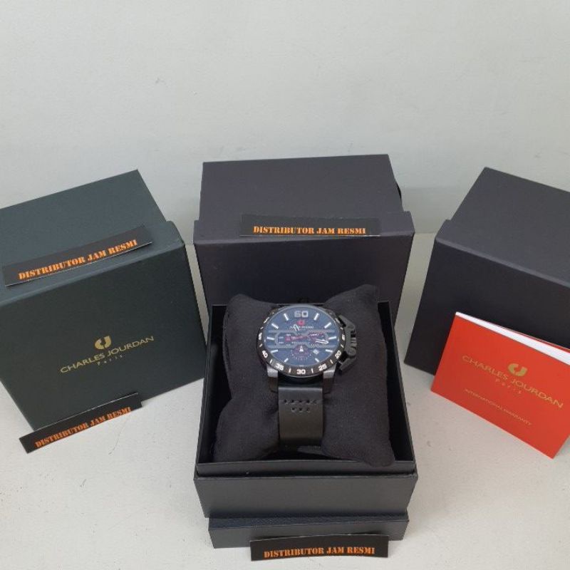 Jam Tangan Pria Charles Jourdan CJ1044-1735C All Black Leather Cronograph