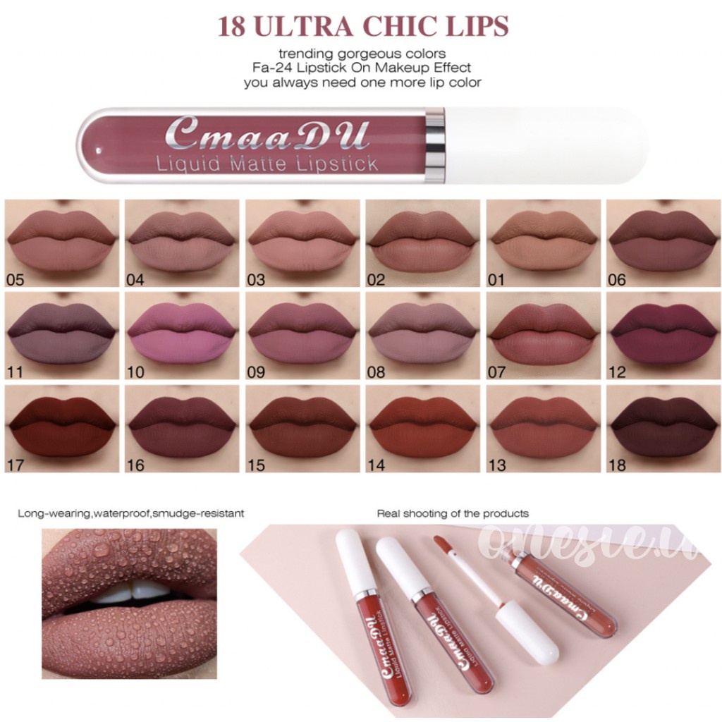 CMAADU Lipstik liquid matte 18 warna tahan lama kosmetik bibir Lipstick Waterproof XX007