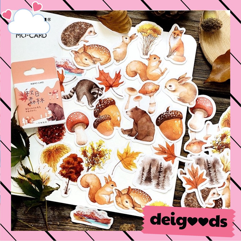 

DEIGOODS❤ 46 Pcs Deco Sticker Autumn Forest Dekorasi DIY Scrapbook Journal Diary Hewan Aesthetic