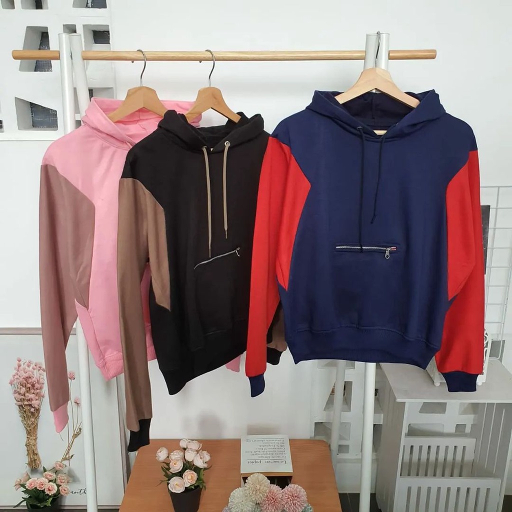 Alya Zipper Jaket Hoodie Zipper Dengan Resleting Depan Bahan Fleece