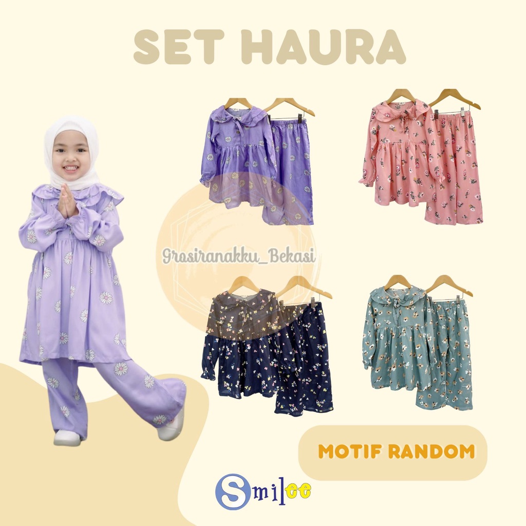 Setelan Rayon Anak Muslim Haura Smile Size 1-5Tahun