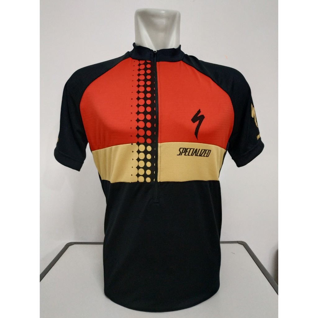 Jersey Sepeda Specz Merah Emas Lengan Pendek
