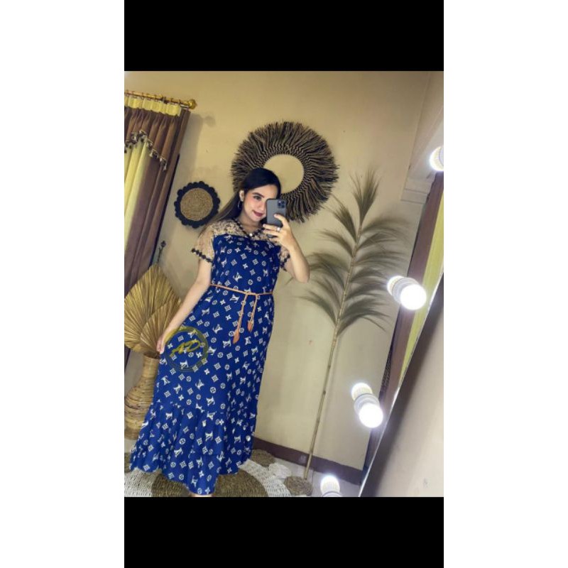 DASTER ARAB BRUKAT MOTIF LV | RAYON SUPER GRADE A | RESLETING BELAKANG | RENDA MILO-Navy