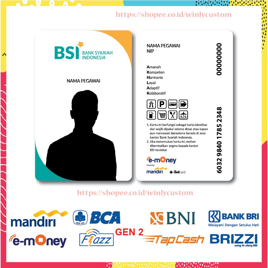 Jual KARTU E MONEY ID CARD BANK SYARIAH INDONESIA BSI EMONEY NEW E TOLL