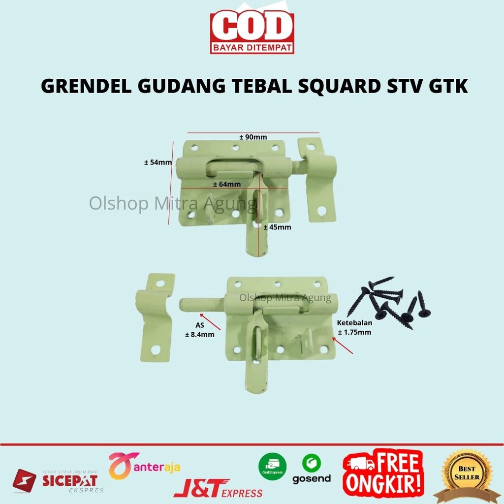 Grendel Square Gudang Tebal mdl Stamvick 2.5&quot; / GTK Grendel Gembok