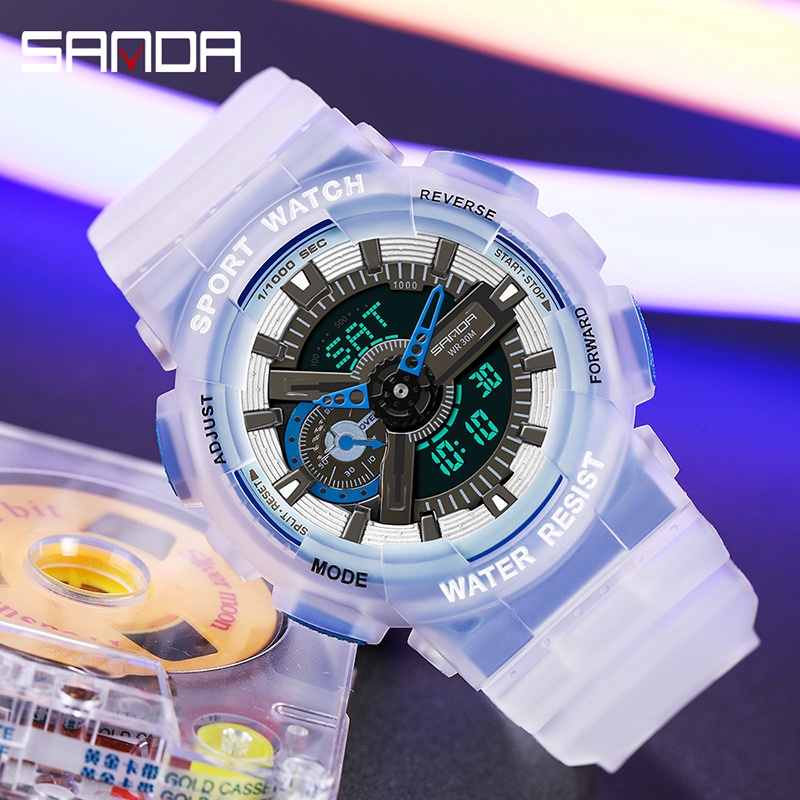 SANDA 3029 Jam Tangan Pria Digital Analog Tali Rubber Shockproof Anti Air WATCHKITE WKOS