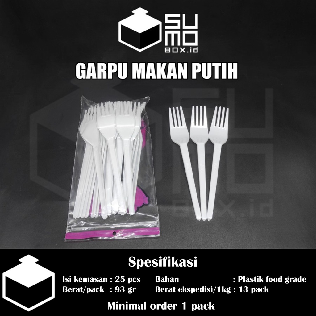 [1 PAK] Sendok Plastik Garpu Plastik makan catering kuat murah panjang Warna Bening , Putih, Hitam-1PAK-Garpu Putih