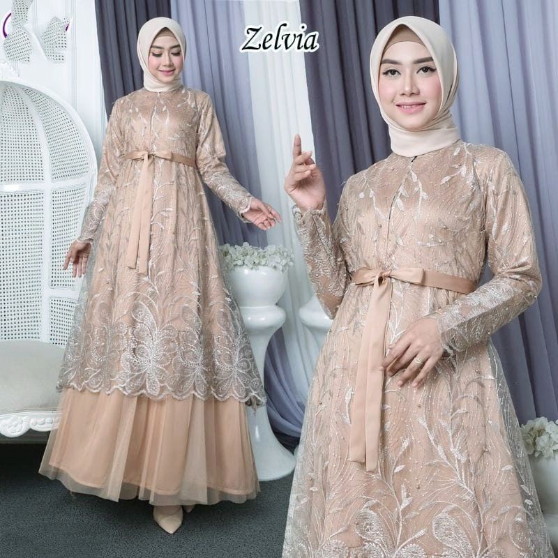 GAMIS MAXI BRUKAT TILE MUTIARA IMPORT / GAMIS ZELVIA BRUKAT TILE MUTIARA IMPORT / GAMIS BUSUI BRUKAT