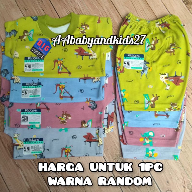 1 Stel RIDGES Setelan Bayi Lengan Pendek Uk S-XL Bahan Lembut,Adem dan SNI Warna Random