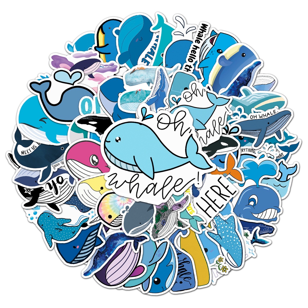 Whale grafiti stiker kartun kehidupan laut anak-anak stiker DIY skateboard air Piala bagasi stiker