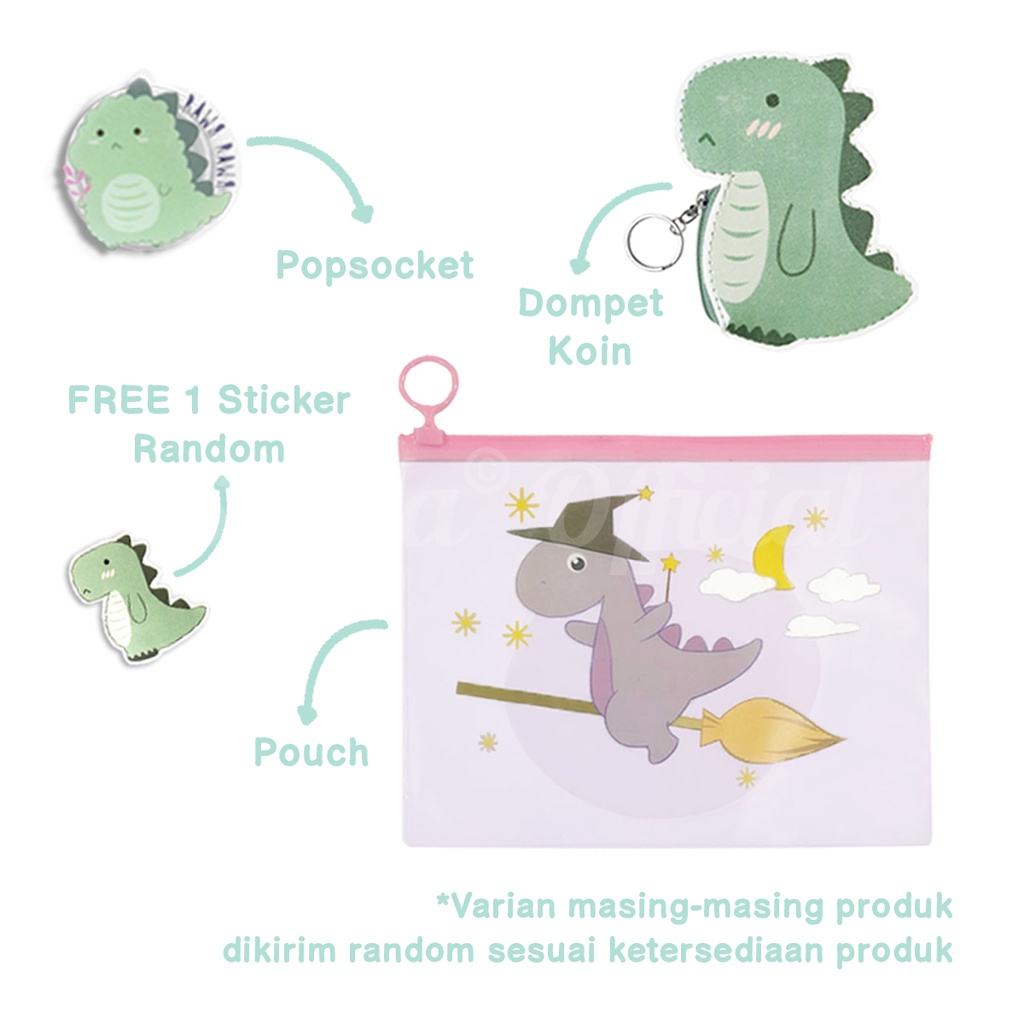 Shifra Bundling Gift Paket Pouch Dompet Koin PopSocket Dino Daun Woman (Free Sticker)
