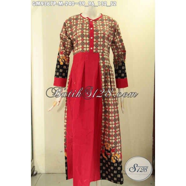 Baju Gamis Wanita Bahan Batik Khas Solo Model Kancing Depan Kombinasi Kain Polos Size M GM 9367 P