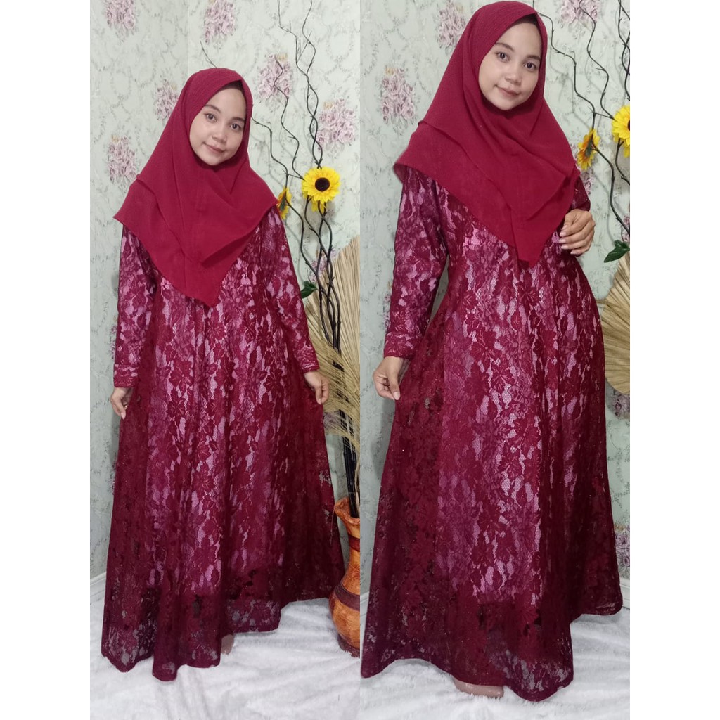 gamis brokat set hijab