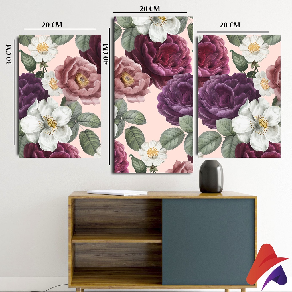 HIASAN DINDING SET BUNGA 3 IN 1 KAMAR DEKORASI RUMAH WALL DECOR PAJANGAN DINDING SATU SET BUNGA