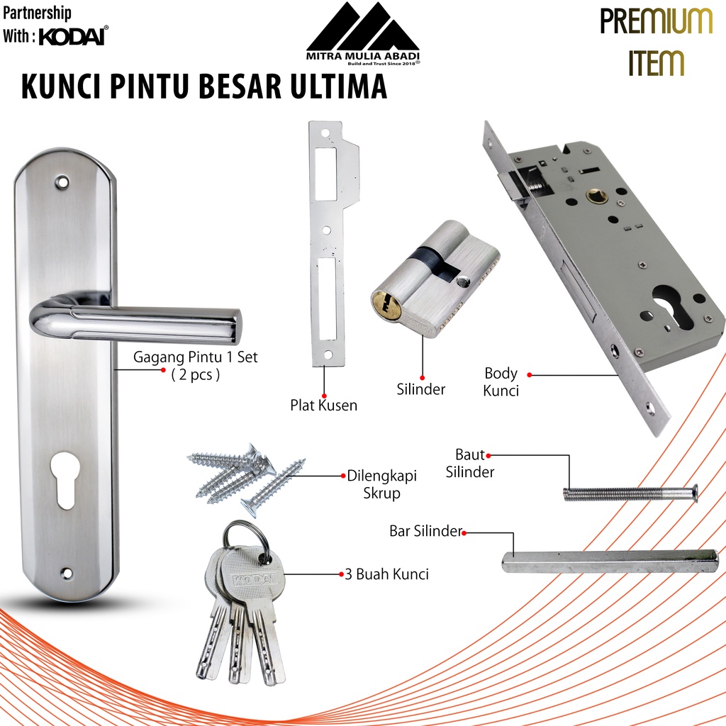 Kunci Pintu Besar SILVER Ultima by KODAI | Full Set