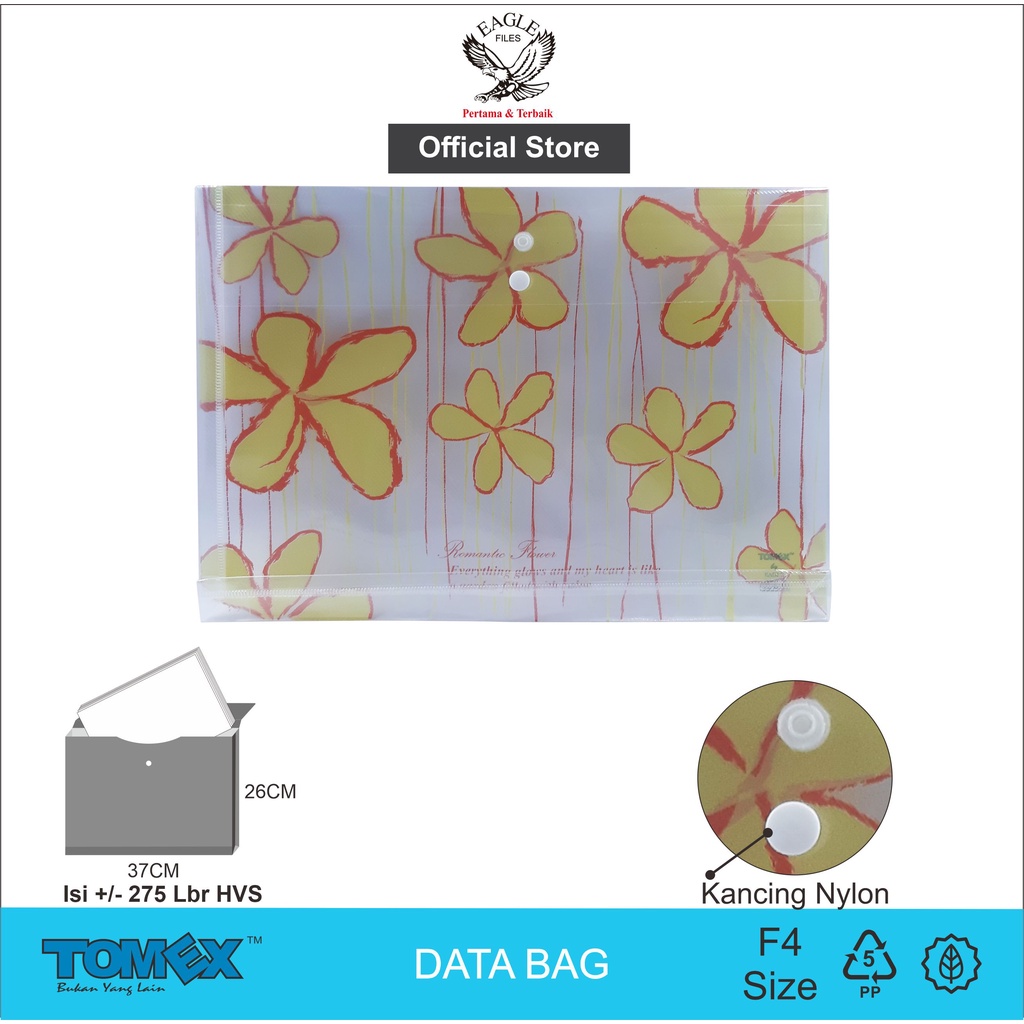 

TOMEX Map Plastik Kancing Motif ROMANTIC FLOWER / Data Bag Folio (F4) / Map Dokumen Isi 6 PCS