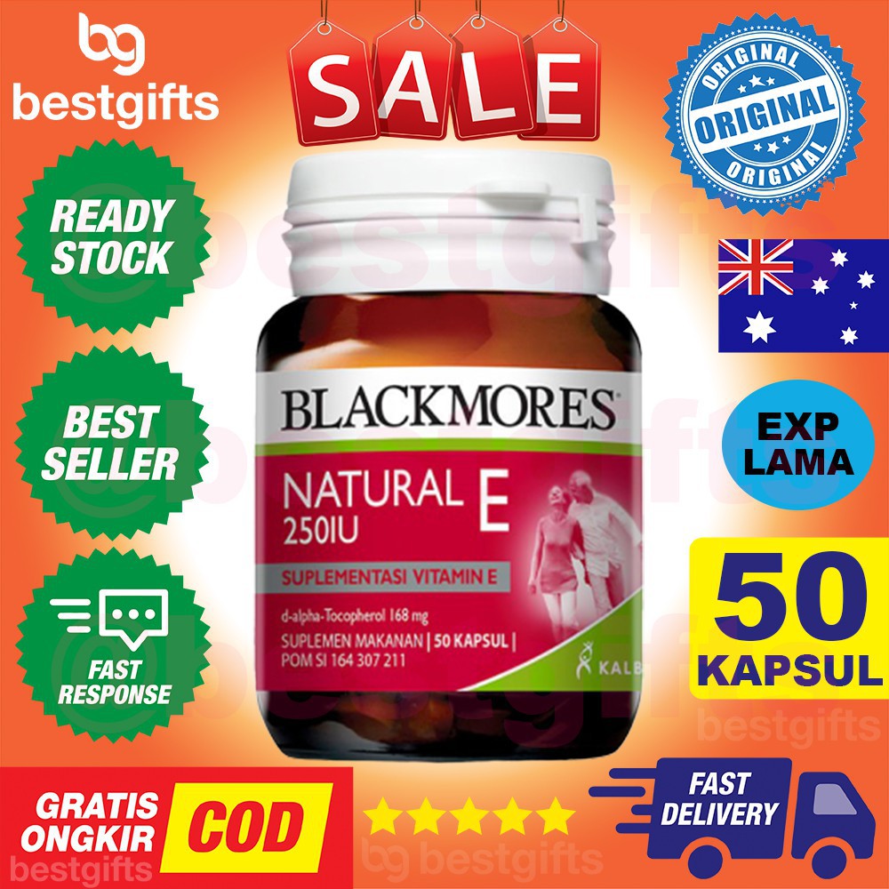 BLACKMORES NATURAL VITAMIN E 250 IU 250IU ANTIOKSIDAN KOLESTEROL DAYA TAHAN TUBUH OKSIDASI 50 KAPSUL