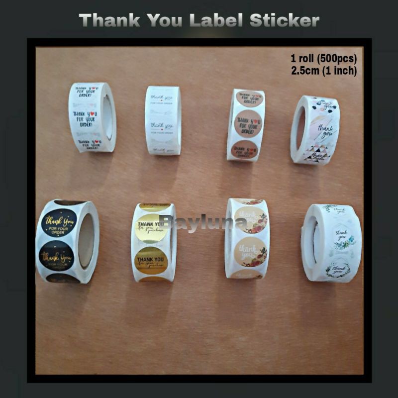 Stiker Label Thank You 2.5cm / 1inch per roll =500pcs Thank You Sticker