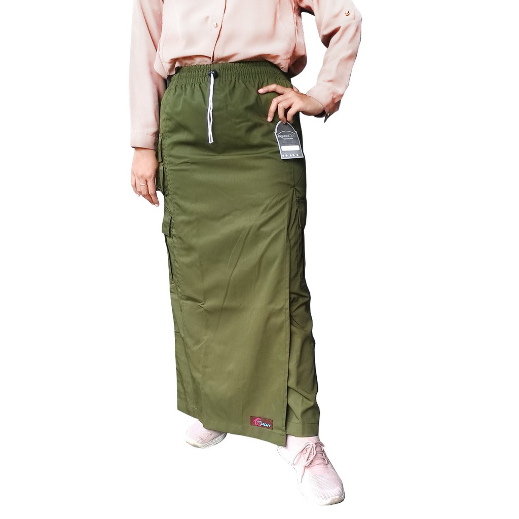 ROKCELANA MUSLIMAH DEWASA ARMY HIJAU ARMY BAHAN DRILL - ROK CELANA MUSLIMAH CELANA ROK OUTDOOR