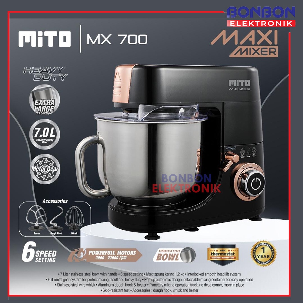 Mito Stand Mixer MX-700 / MX700 Stainless Bowl Mixer 7L