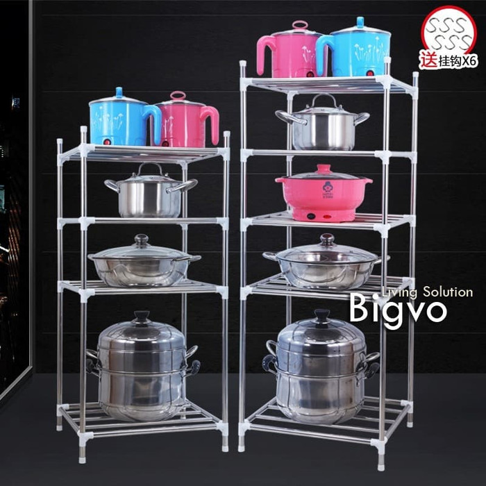 Tempat Panci Stainless 5 Susun Portable / Rak Panci dan Wajan / Rak