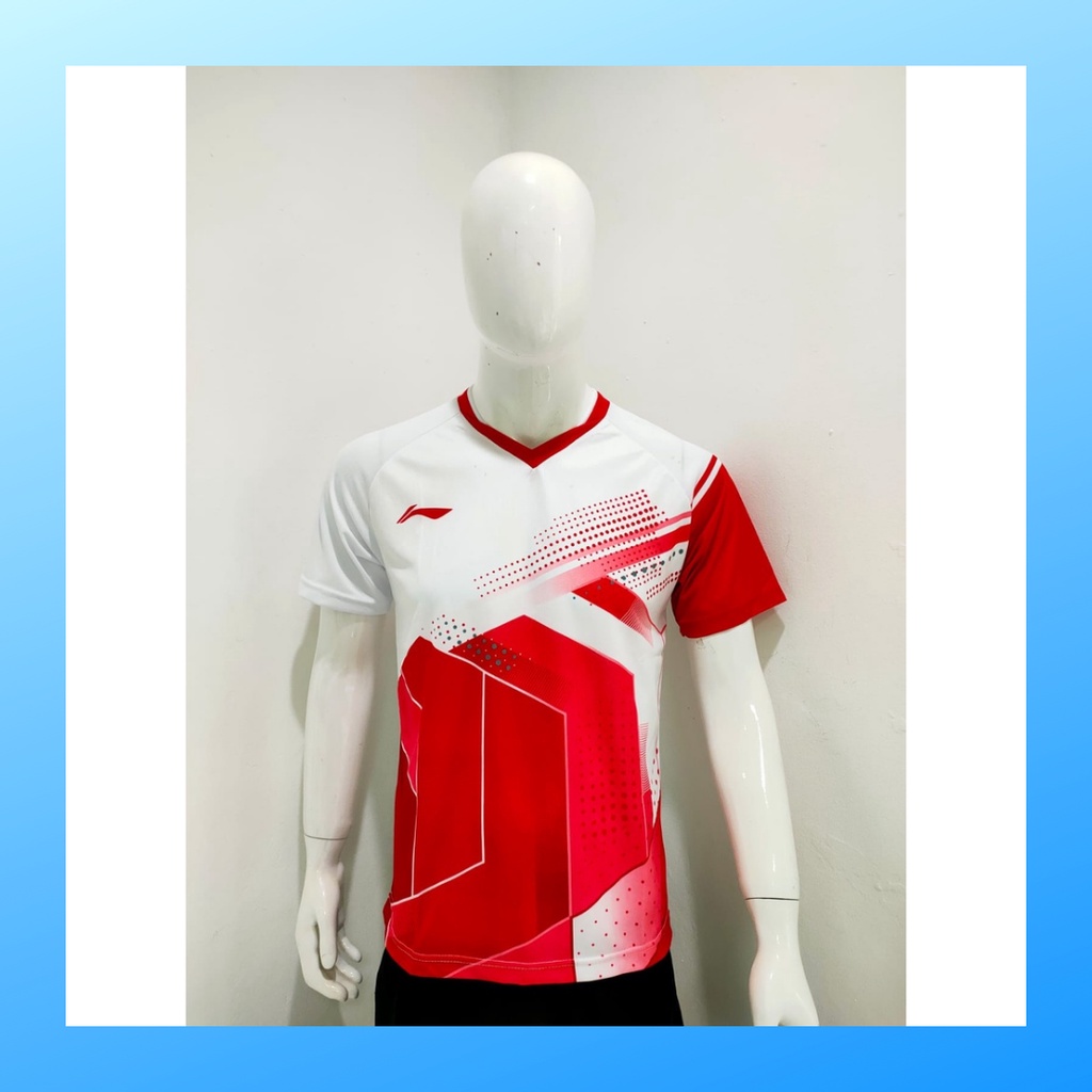 Kaos bulutangkis pria baju badminton atasan jersy wanita dewasa t-shirt outfit seragam kostum jersey olahraga casual suit pakaian jarsey oblong apparel sports jersi sudirman thomas uber cup bulu tangkis L157 putih polos