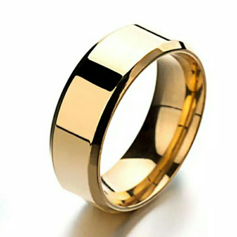 GY Cincin Titanium Hitam Black Anti Karat luntur Pria Dan wanita-Emas
