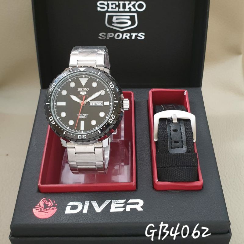 Jam Tangan Pria Seiko5 Sport Stainless Free Tali Kanvas