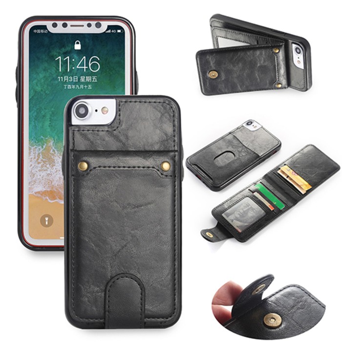 Casing Iphone 7 Wallet Case Flip Cover 5 Card Slots TPU Soft Case R