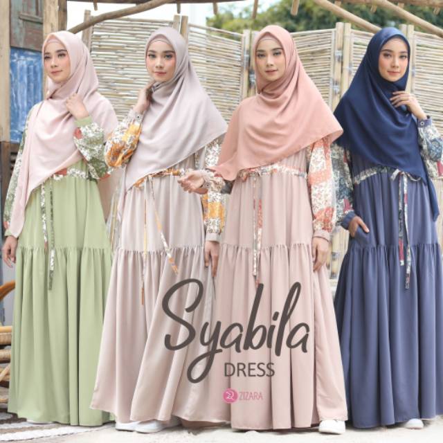 SYABILA DRESS BY ZIZARA | Gamis Pink | Gamis krem | Gamis kombinasi