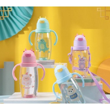 Botol Minum Anak - Botol Minum LED Anak Motif Sapi Dengan Lampu Led Karakter 550 ML 2 in 1 Tali dan Gagang - Botol B889