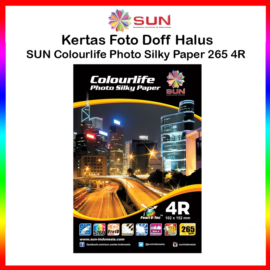 

Kertas Foto 3R/4R/5R Silky Doff - SUN Colourlife Silky Photo Paper 4R/5R ( Support epson/canon/hp/brother ori/dye/pigment/art paper ink - 664, 003, 673, 790, 810, BT5000, GT51 52, dll)