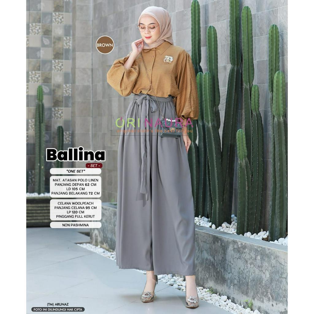 Balina One Set Setelan Wanita Muslim Polo Linen Original Produk By Orinaura