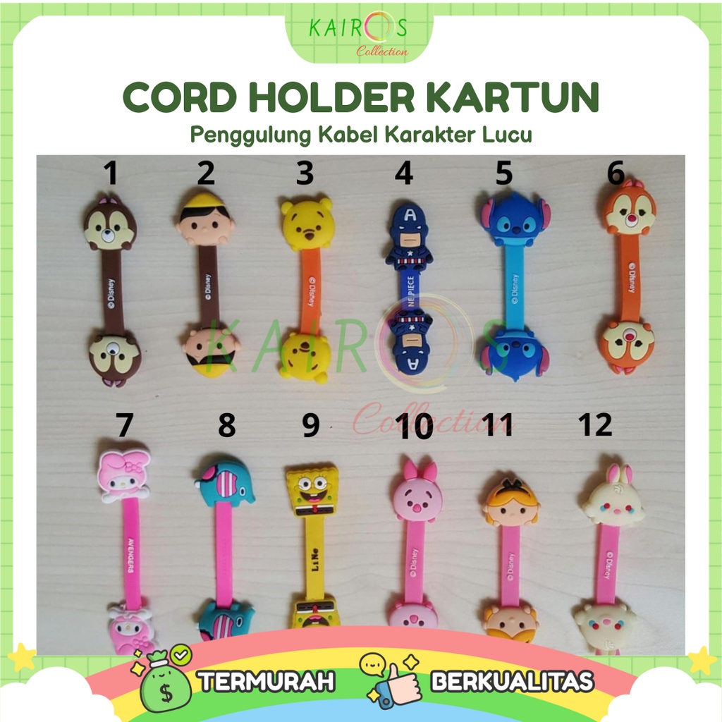 Cord Holder Kartun / Ikat kabel / Penjepit Kabel / Pengikat Kabel / Penggulung Kabel Karakter Lucu