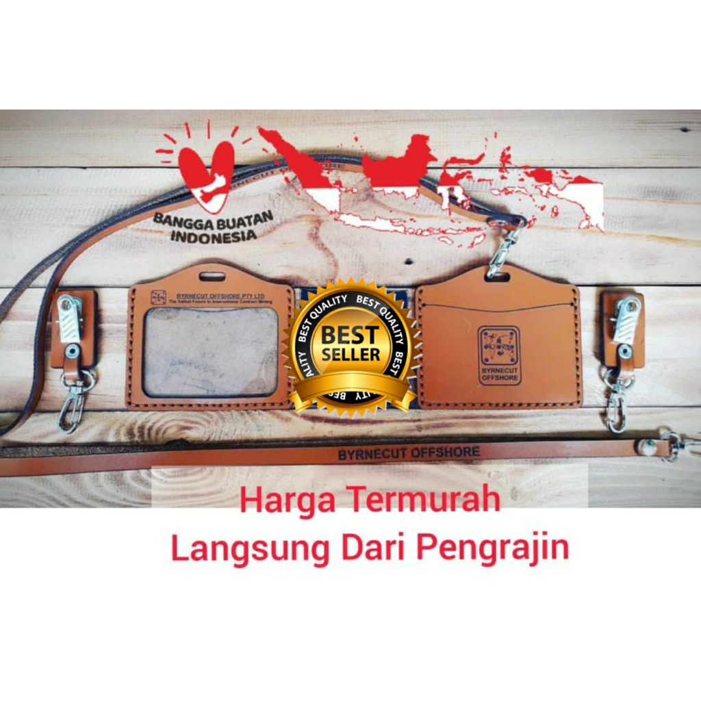 

Id Card Kulit Model Landscape , Name Tag kulit Asli, Lanyard Kulit