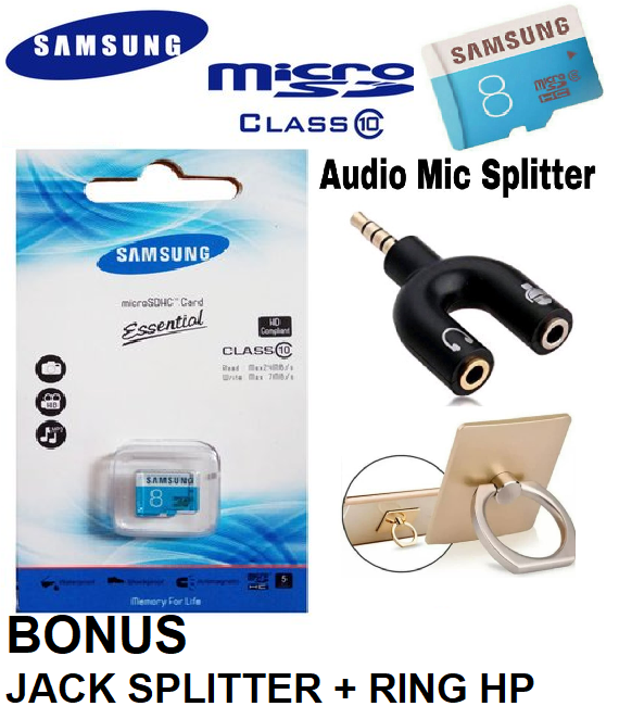 Memory Card Samsung 8 GB Micro SD Class 10 Evo FREE JACK SPLITTER +RING HP/ Memori Samsung Evo 16 GB