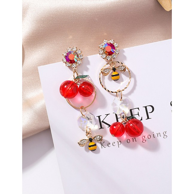 LRC Anting Tusuk Fashion Red Bee Shape Decorated Earrings F07536