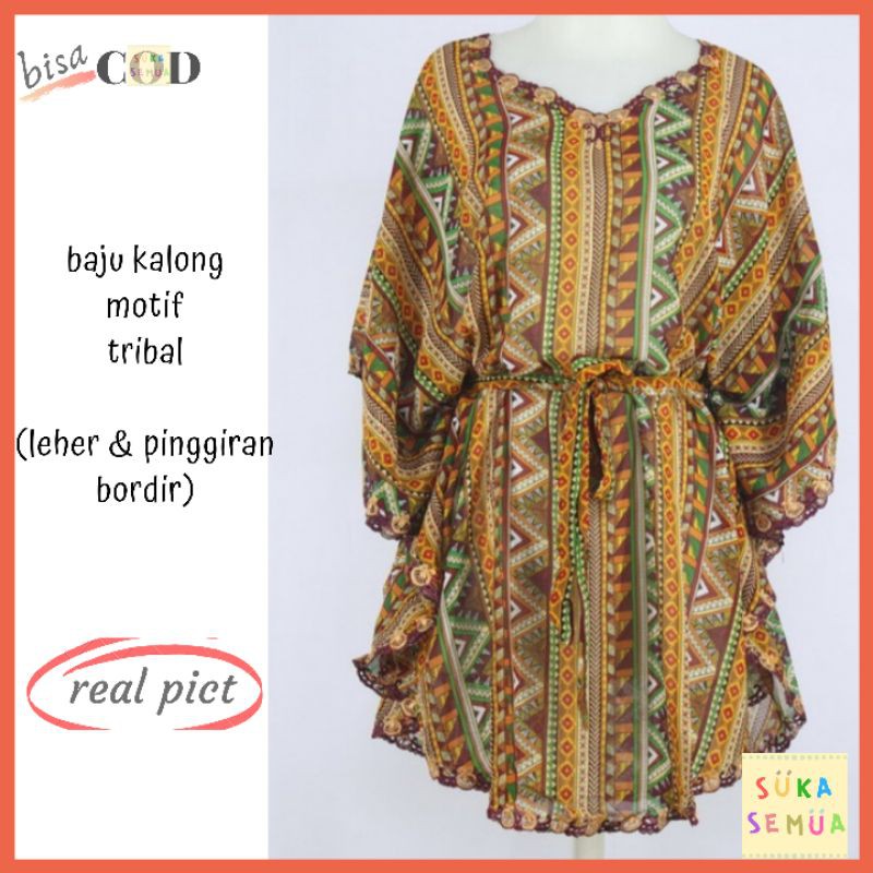Baju Atasan Wanita / Blus Kalong Bordir Eksklusif (Tribal) // Kelelawar Batwing Sifon Fashion Blouse
