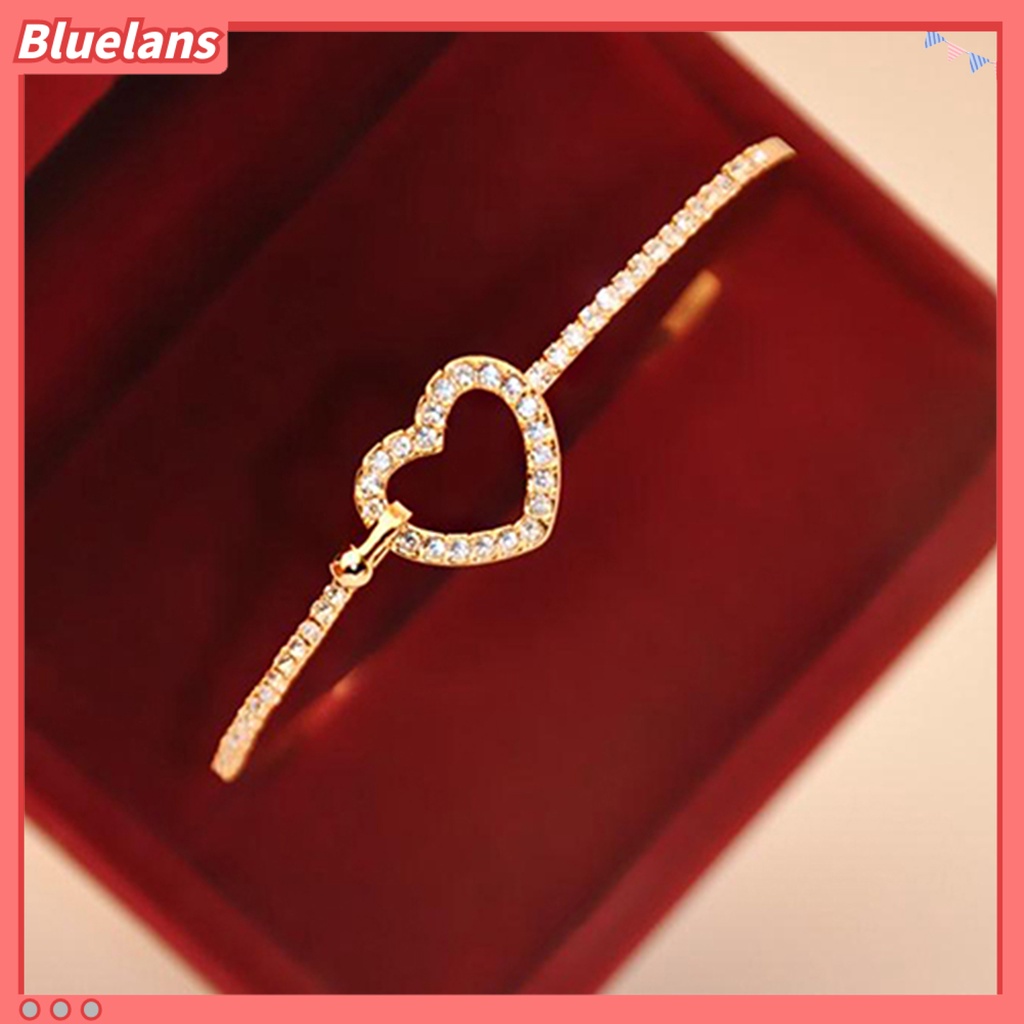 Bluelans Slim Bangle Love Heart Charm Luxury Golden Crystal Rhinestone Bracelet Slim Bangle for Women