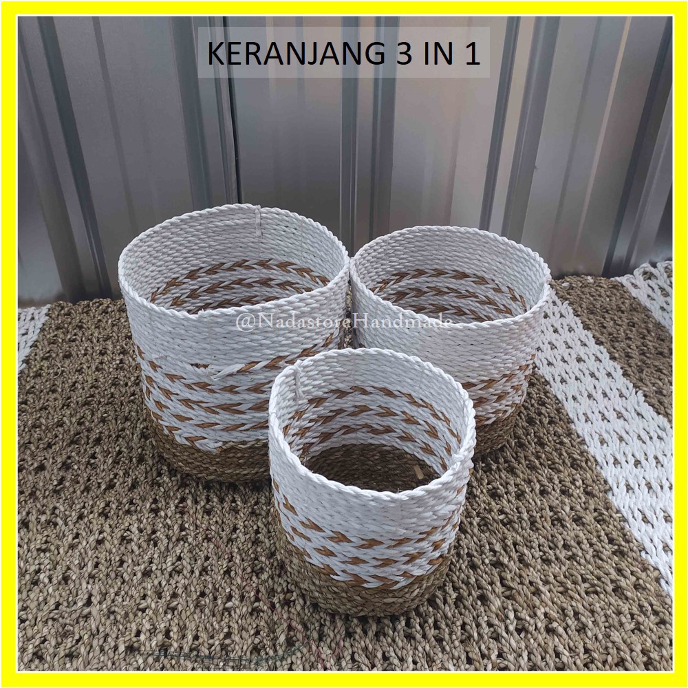 Keranjang Anyaman Cover Pot Tanaman Bahan Seagrass motif Natural Arrow langsung Pengrajin