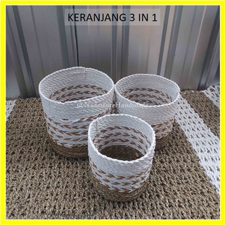 Keranjang Anyaman  Cover Pot  Tanaman  Bahan Seagrass motif 