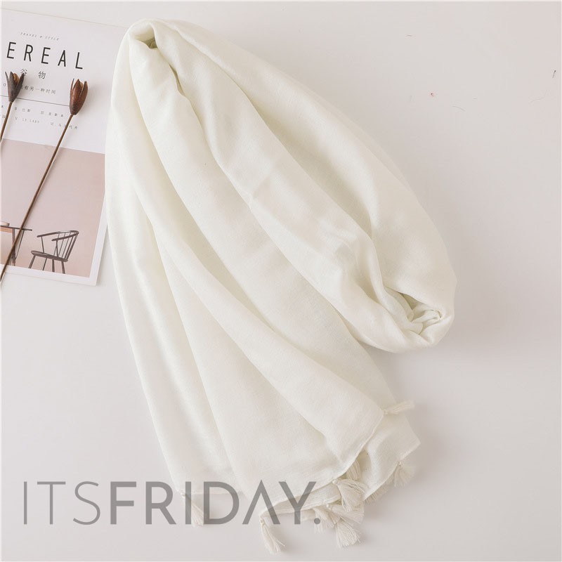 ITSFRIDAY ANGELA In WHITE Scarf - Premium Pashmina Shawl Selendang Syal Pasmina Hijab Import Motif Polos Putih Tassel