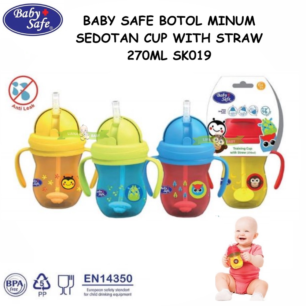 SK019 Babysafe training cup with weighted straw 270ml / Baby safe straw cup dengan pemberat