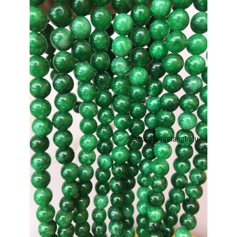 bahan batu giok burma 8mm renceng kalung gelang akik imperial jade green craft aksesoris fashionita