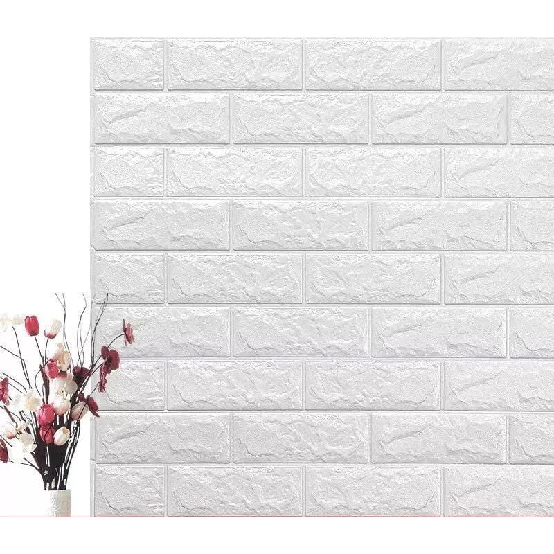 Wallpaper Tembok Dinding 3D Model Batu Bata Putih/Walpaper Tembok Dinding Untuk Mempercantik Ruangan-Putih