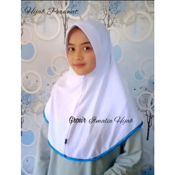 Hijab Suster Terbaru/Jilbab Bidan/Kerudung Perawat/Bergo Instan DinKes, Stikes/Busa Antem Garis Full-Biru bawah
