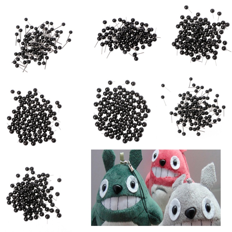 Mary 100Pcs Mata Kaca 4sampai14mm Jarum Felting Kit Wayang Kacang Hitam Untuk Kerajinan Boneka
