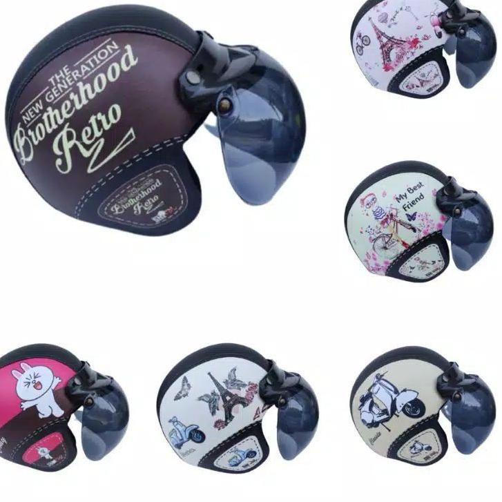 New Update Helm Helem Bogo Retro Kulit Premium Sni Dewasa Kaca Datar Kaca Cembung Wanita Pria cewek 