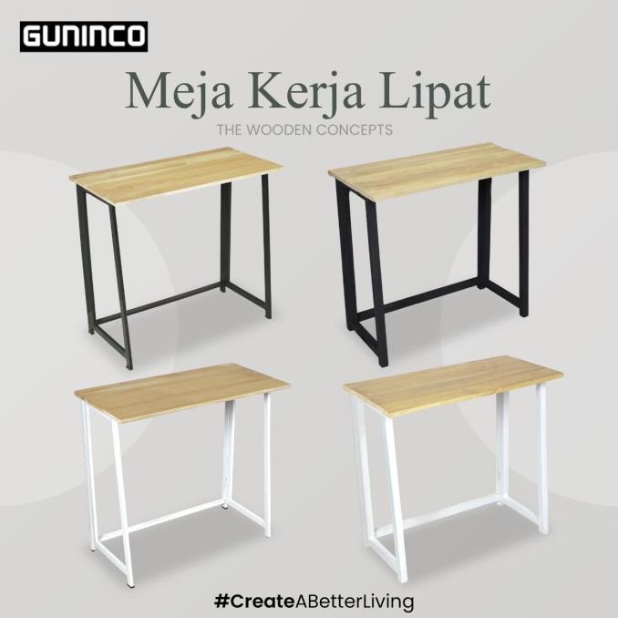 Guninco Meja Makan Lipat Portable Kaki Besi Hollow Kayu Meja Kerja Tokokeluarga133