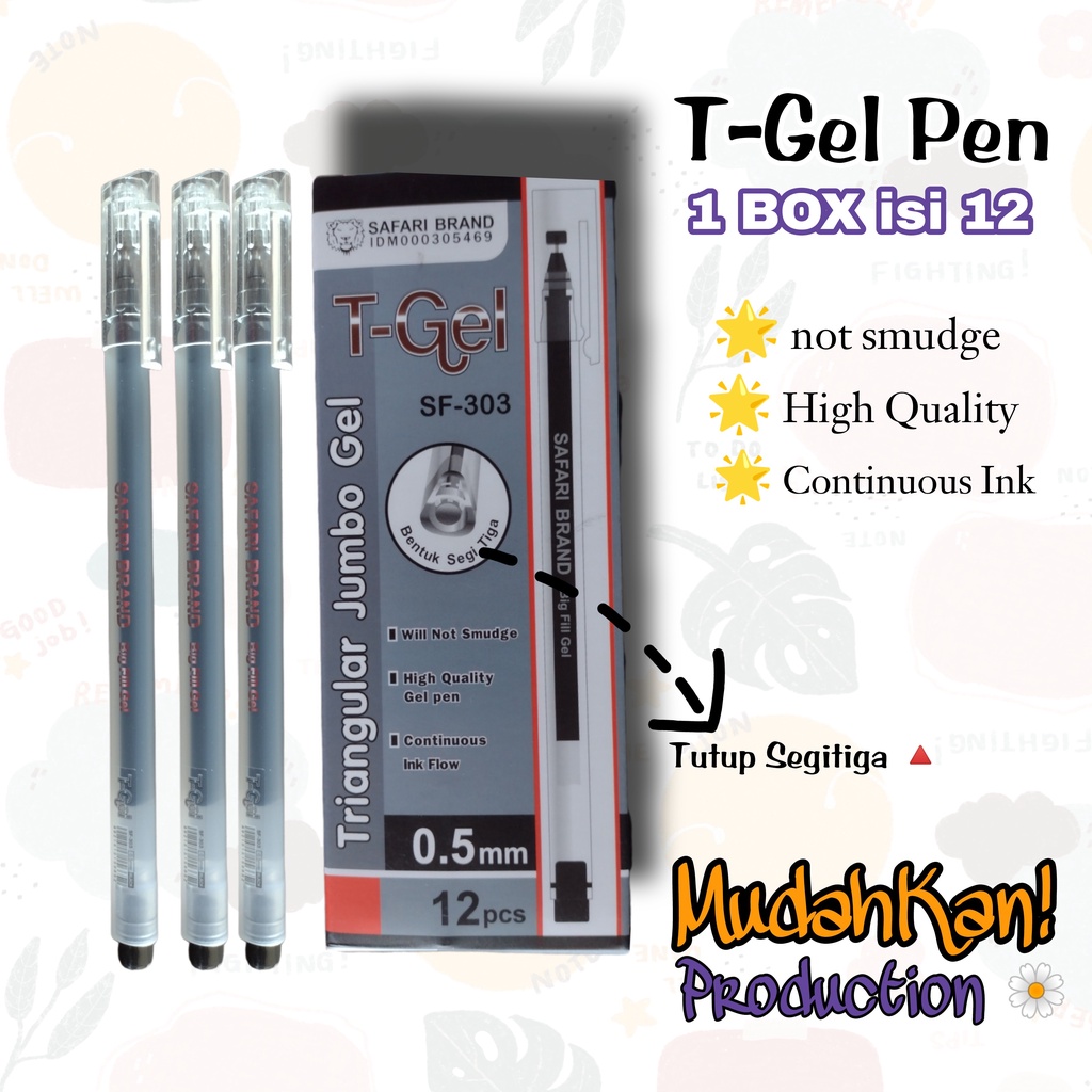 

PULPEN GEL SAFARI BRAND T-GEL 0.5 mm [ 1 Box isi 12 ] [ 1 Box isi 6 ] / Bolpoin Gel / Bolpoint Gel / T-Gel Bolpoint / Pulpen Gel / Pulpen Safari Brand / 1 Box isi 12 / Tinta Hitam
